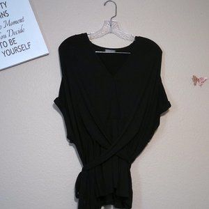 Black V Neck Criss Cross Wrap Around Tie Rolled Sleeve SZ XL by Venus
